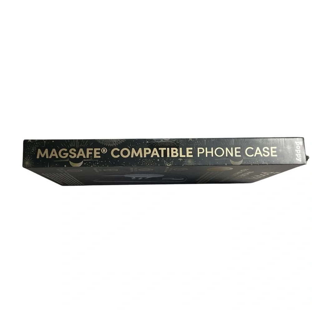 Poppy iPhone 16 Pro Max MagSafe case. Black & metallic celestial design. NIB